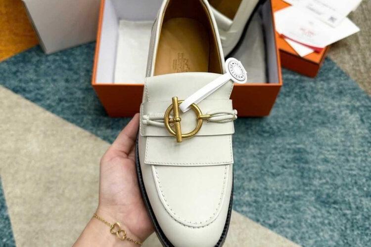 Giày Lười Hermes Impact Loafer Blanc De Paris Màu Trắng
