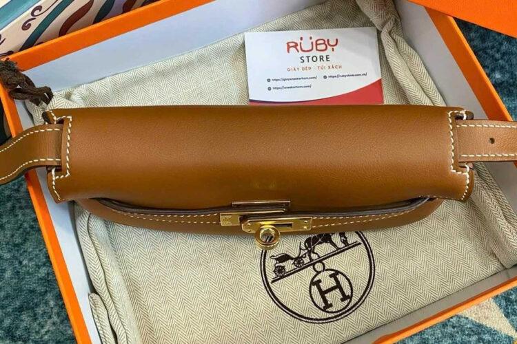 TÚI HERMES KELLY MOOVE NOIR GOLD BROWN SWIFT NÂU KHÓA VÀNG