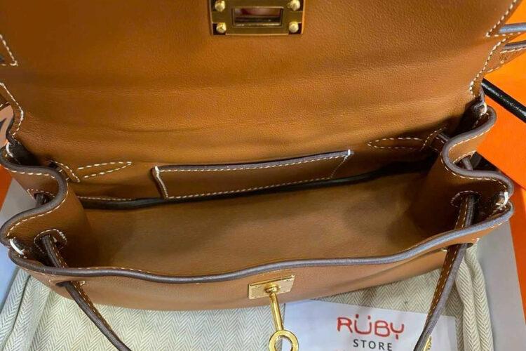 TÚI HERMES KELLY MOOVE NOIR GOLD BROWN SWIFT NÂU KHÓA VÀNG