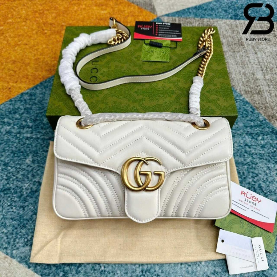 Túi Gucci GG Marmont small shoulder bag Size 26 White Trắng