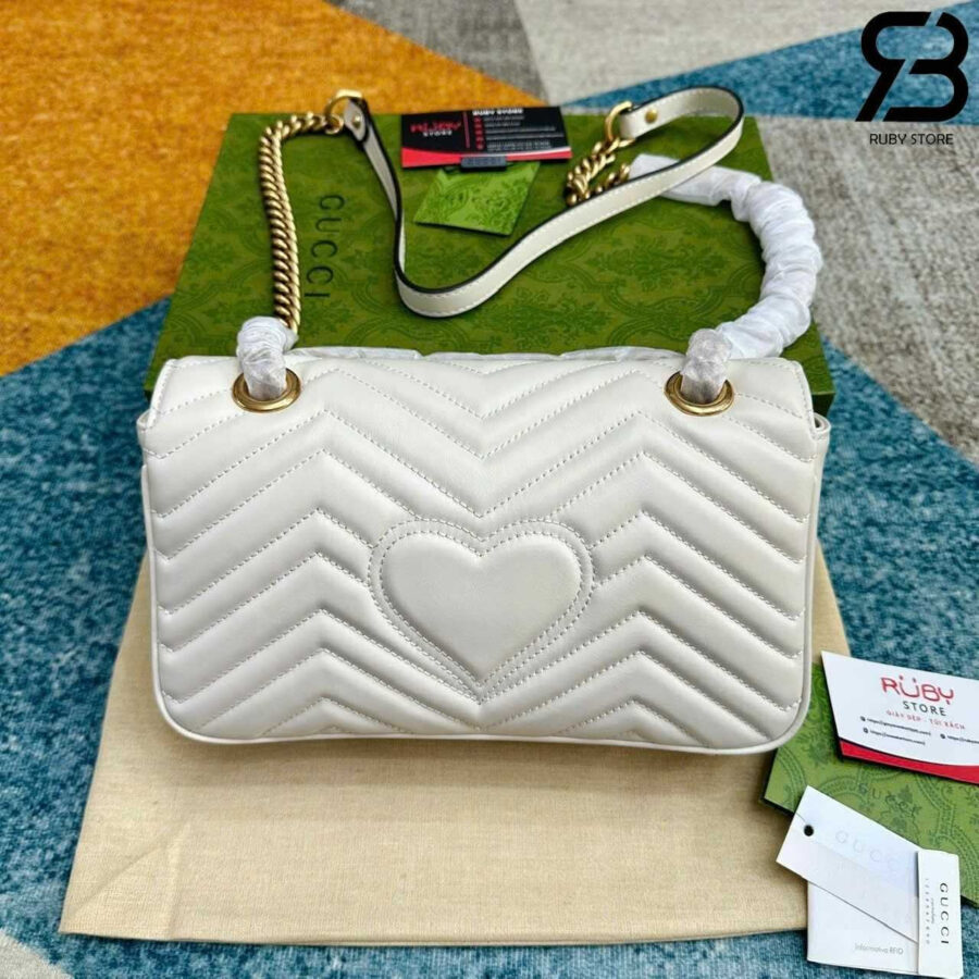 Túi Gucci GG Marmont small shoulder bag Size 26 White Trắng