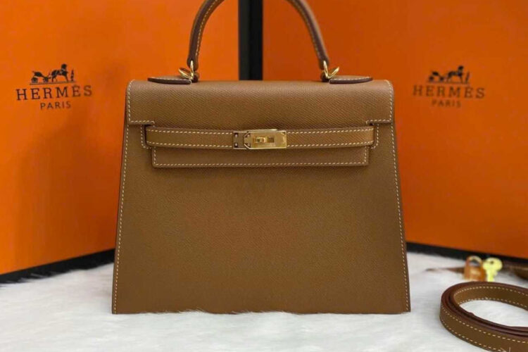 Túi Hermes Kelly 25 Gold Epsom GHW Khâu Tay Màu Nâu