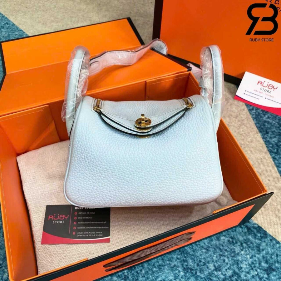 Túi Hermes Lindy 19 Blue Pale Clement GHW Da Nhập