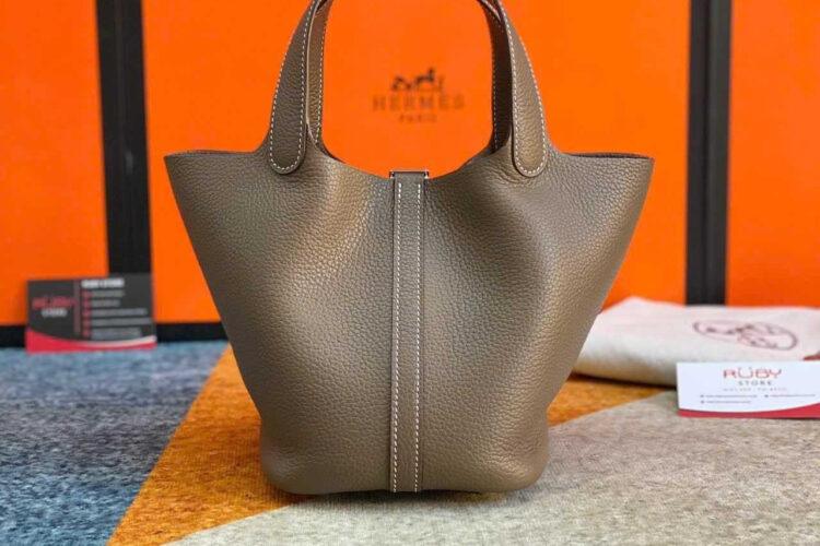 Túi Hermes Picotin 18 Etoupe Grey TC Leather SHW Màu Xám