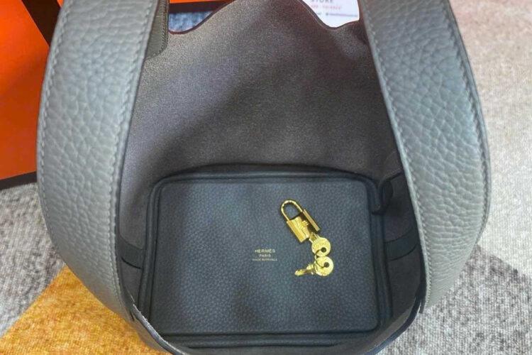 Túi Hermes Picotin 18 Gris Meyer TC Leather GHW Màu Xám