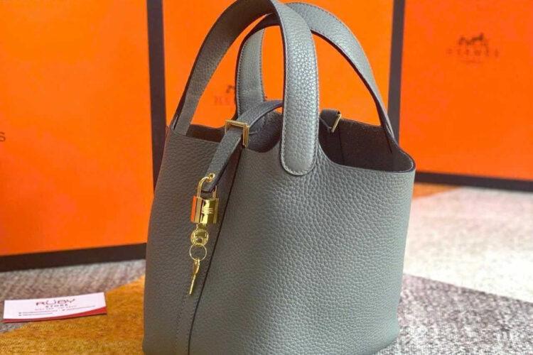 Túi Hermes Picotin 18 Gris Meyer TC Leather GHW Màu Xám