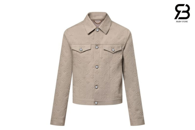 áo LV Monogram Embossed Denim Jacket Ivory màu be