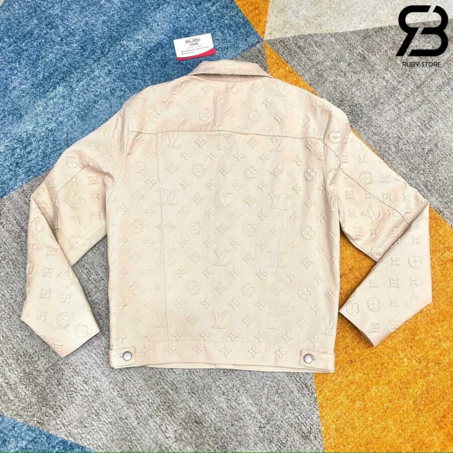áo LV Monogram Embossed Denim Jacket Ivory màu be