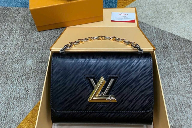 túi LV Twist MM Flower Gold Silver Logo M24044 Black Epi