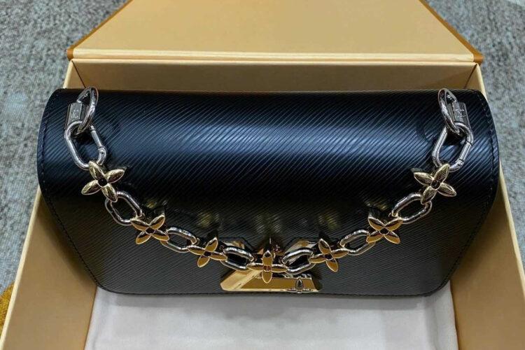 túi LV Twist MM Flower Gold Silver Logo M24044 Black Epi