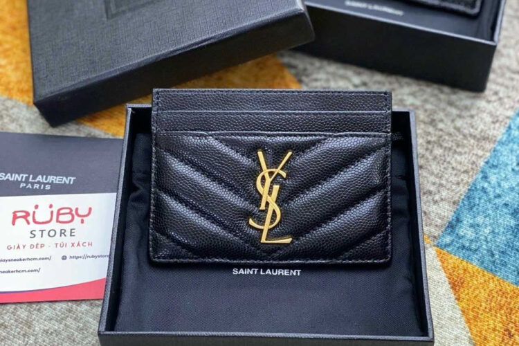 ví YSL Card Case Black Grain Leather GHW đen khóa vàng