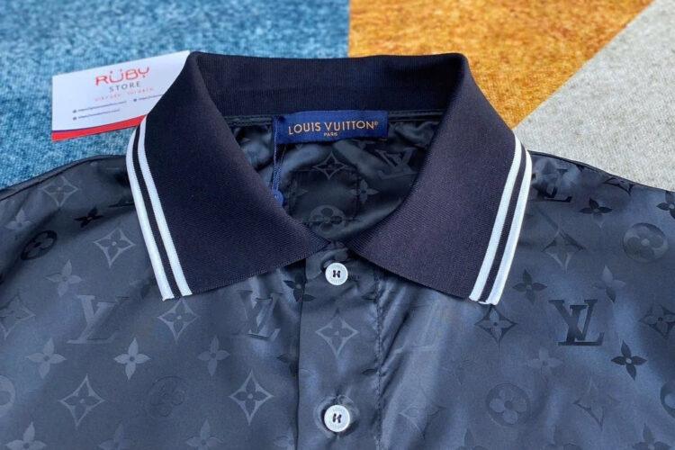 Áo Sơ Mi LV Monogram Moire Jacquard Short-Sleeved Silk Shirt đen