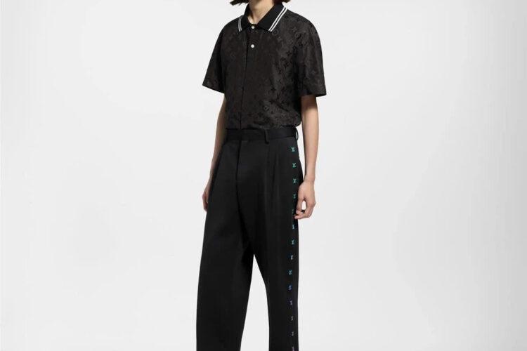 Áo Sơ Mi LV Monogram Moire Jacquard Short-Sleeved Silk Shirt đen