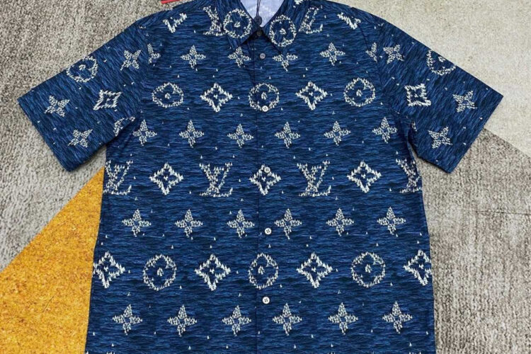 Áo Sơ Mi LV Printed Monogram Short-Sleeved Shirt Blue Ocean