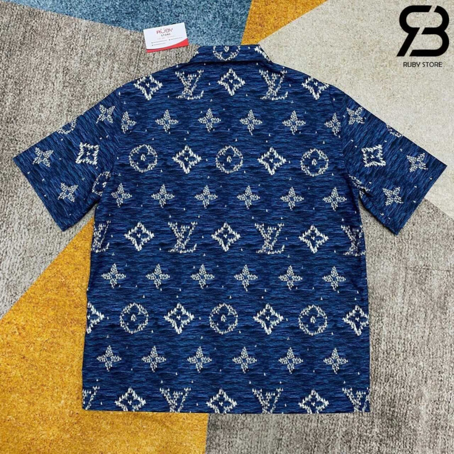 Áo Sơ Mi LV Printed Monogram Short-Sleeved Shirt Blue Ocean