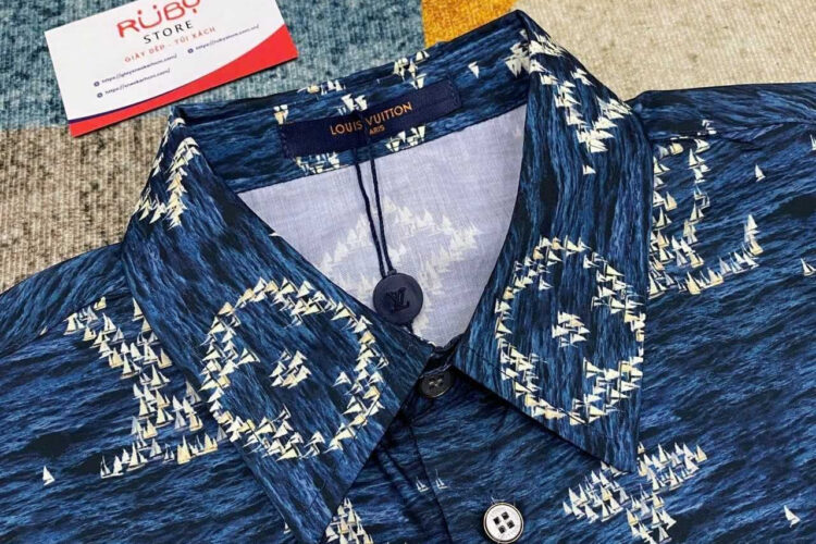 Áo Sơ Mi LV Printed Monogram Short-Sleeved Shirt Blue Ocean