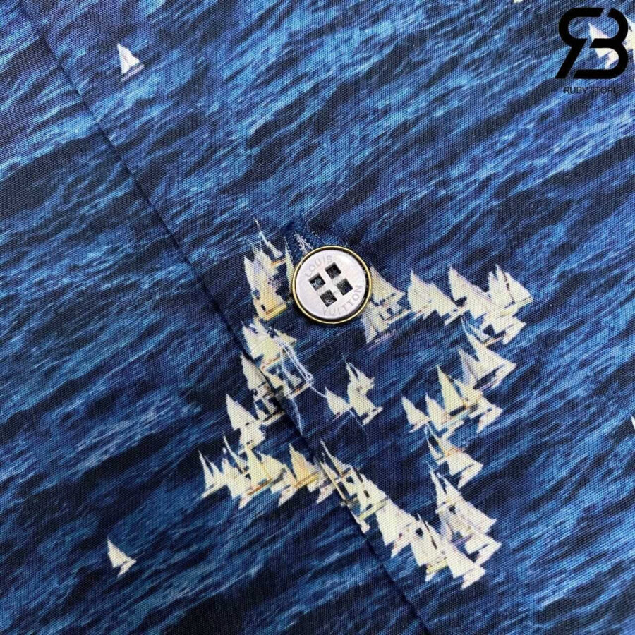 Áo Sơ Mi LV Printed Monogram Short-Sleeved Shirt Blue Ocean