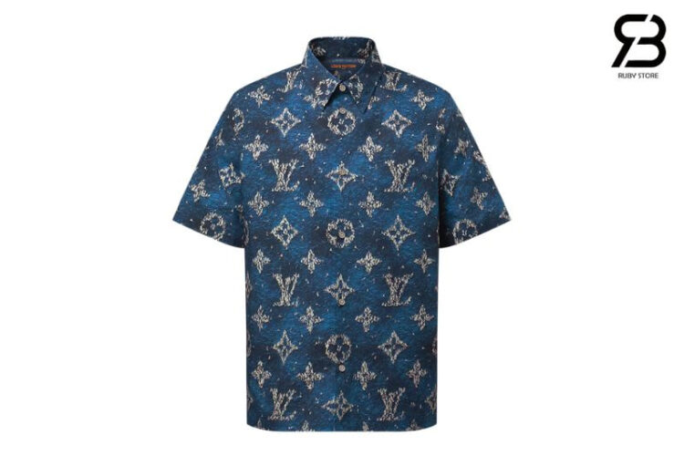 Áo Sơ Mi LV Printed Monogram Short-Sleeved Shirt Xanh Dương