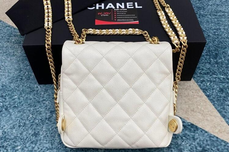 Ba Lô CN 22 Melody Backpack White Caviar GHW 20CM