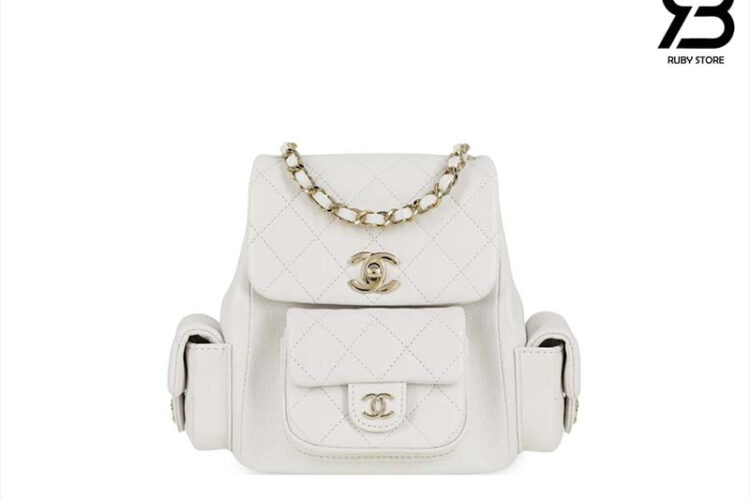 Ba Lô CN 23-24FW Duma Backpack White Caviar GHW Màu Trắng