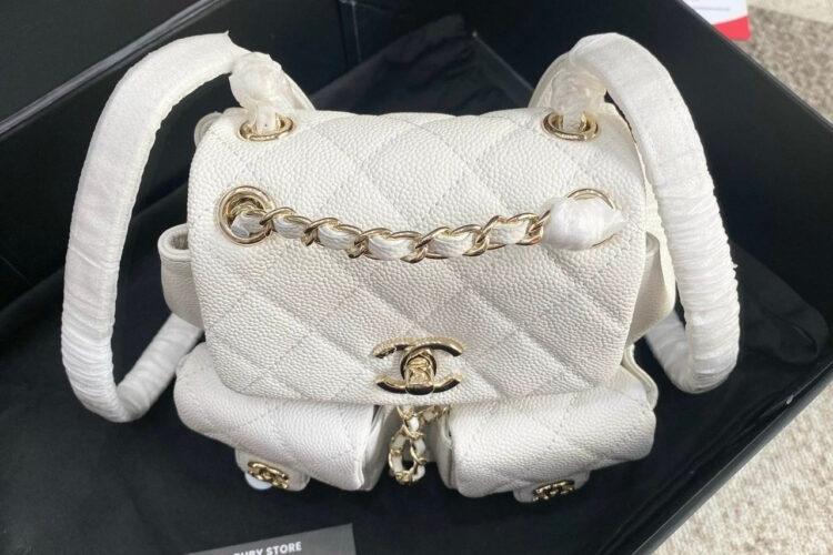 Ba Lô CN 23SS Mini Duma Backpack White Caviar GHW Màu Trắng