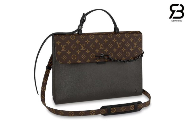 Cặp Xách Tay LV Robusto Briefcase Monogram M30591 Taiga Brown Nâu