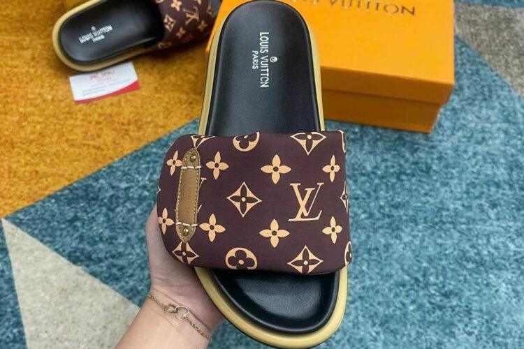 Dép LV Pool Pillow Flat Comfort Mule Brown Monogram Nâu