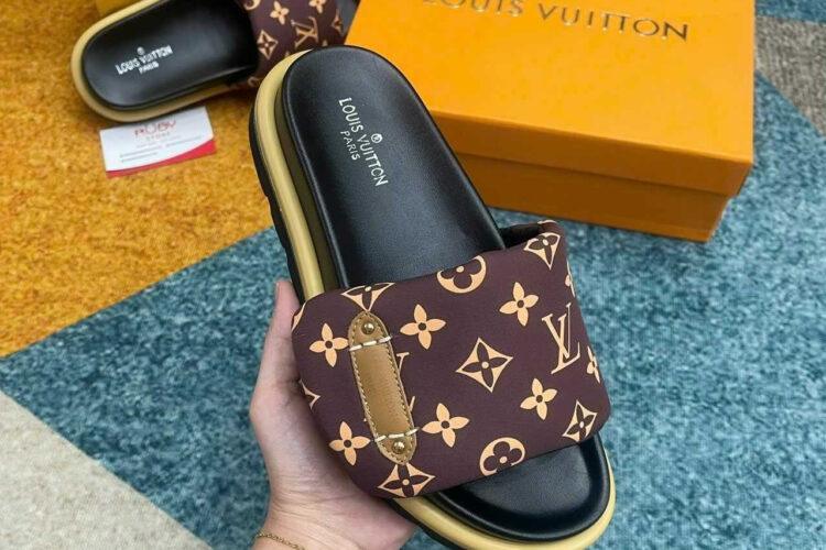 Dép LV Pool Pillow Flat Comfort Mule Brown Monogram Nâu