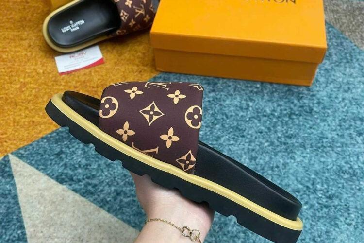 Dép LV Pool Pillow Flat Comfort Mule Brown Monogram Nâu