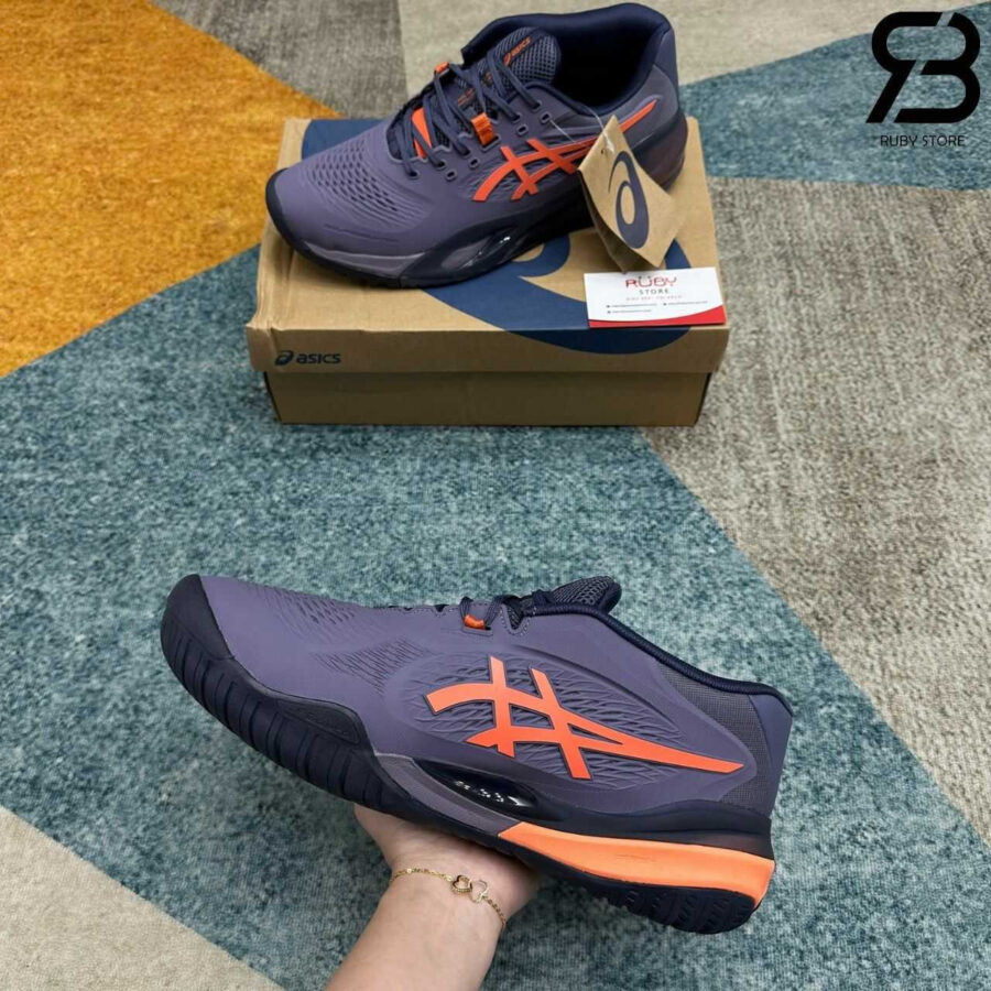 Giày Asics Gel-Resolution X Greyish Purple Nova Orange Tím Cam