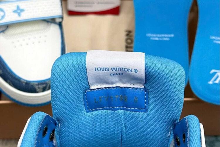 Giày LV Trainer Velcro Strap Light Blue Monogram Denim Trắng Xanh Dương