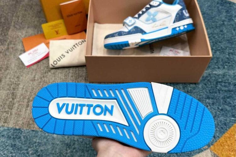 Giày LV Trainer Velcro Strap Light Blue Monogram Denim Trắng Xanh Dương