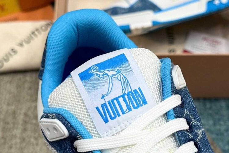 Giày LV Trainer Velcro Strap Light Blue Monogram Denim Trắng Xanh Dương