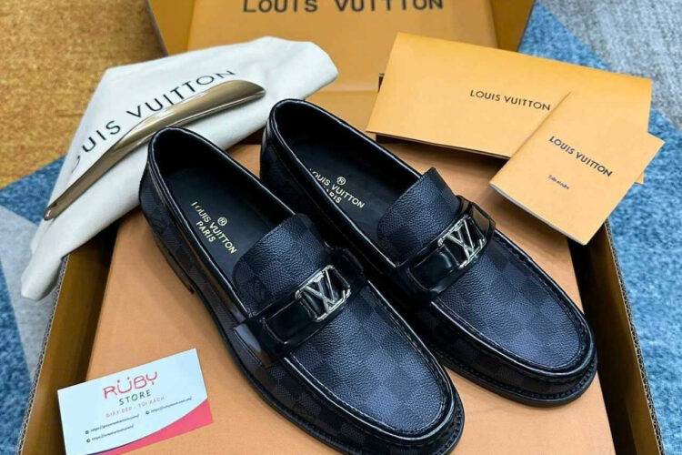 Giày Lười LV Major Loafer Damier Graphite Đen Xám