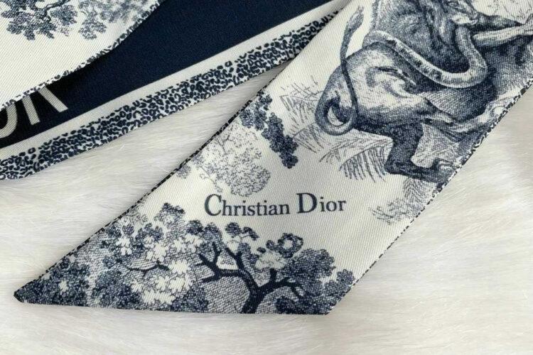 Khăn Dior Toile de Jouy Sauvage Mitzah Scarf Ivory and Navy Blue Silk Twill