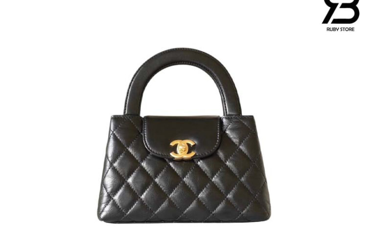 Túi CN 2023 Mini Shopping Kelly Black Calfskin 19CM Màu đen