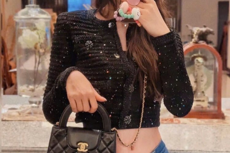 Túi CN 2023 Mini Shopping Kelly Black Calfskin 19CM Màu đen