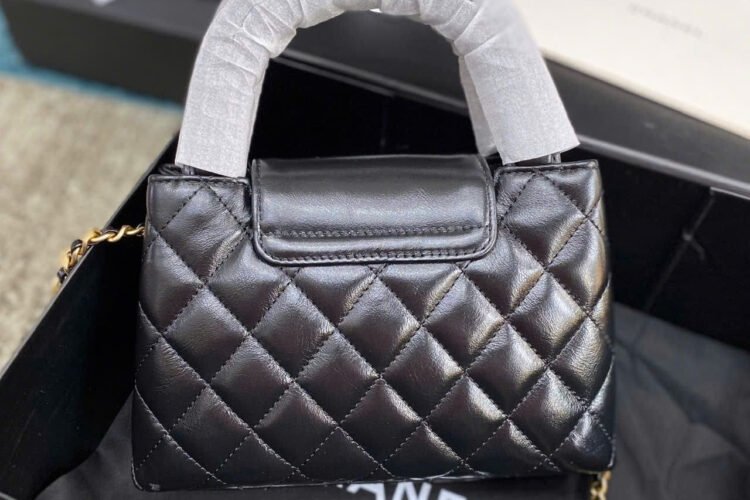 Túi CN 2023 Mini Shopping Kelly Black Calfskin 19CM Màu đen
