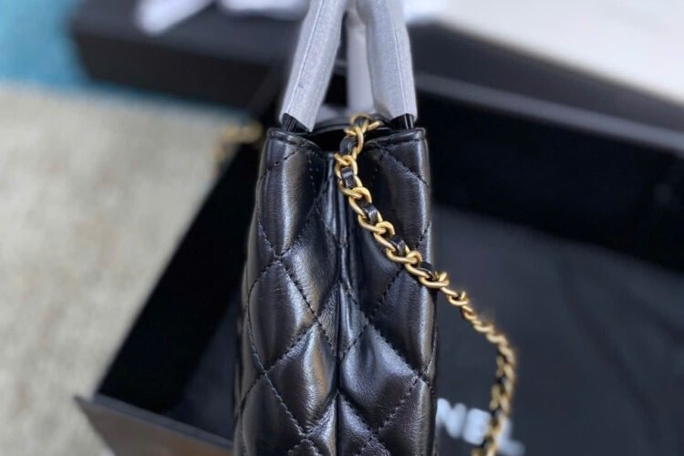 Túi CN 2023 Mini Shopping Kelly Black Calfskin 19CM Màu đen