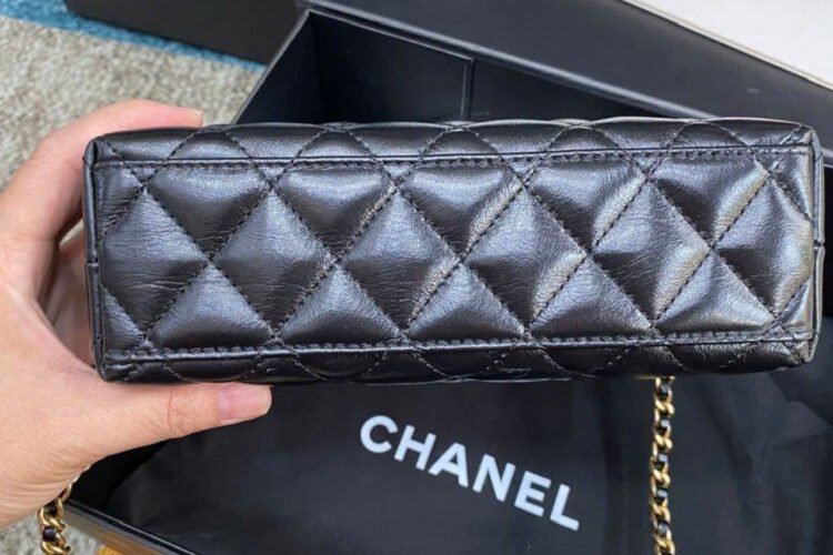 Túi CN 2023 Mini Shopping Kelly Black Calfskin 19CM Màu đen