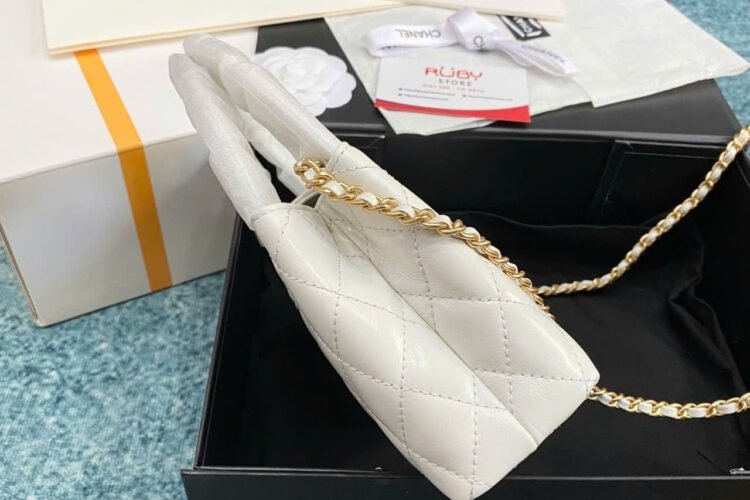 Túi CN 2023 Mini Shopping Kelly White Calfskin Màu Trắng 19CM