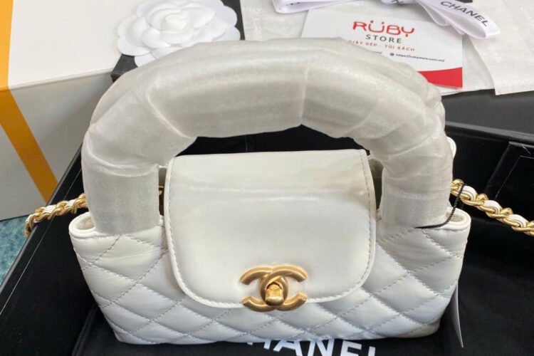 Túi CN 2023 Mini Shopping Kelly White Calfskin Màu Trắng 19CM