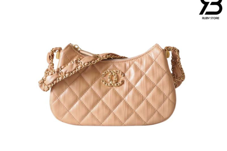 Túi CN 23K 19 Logo Mini Hobo Beige Calfskin 20CM Màu Be
