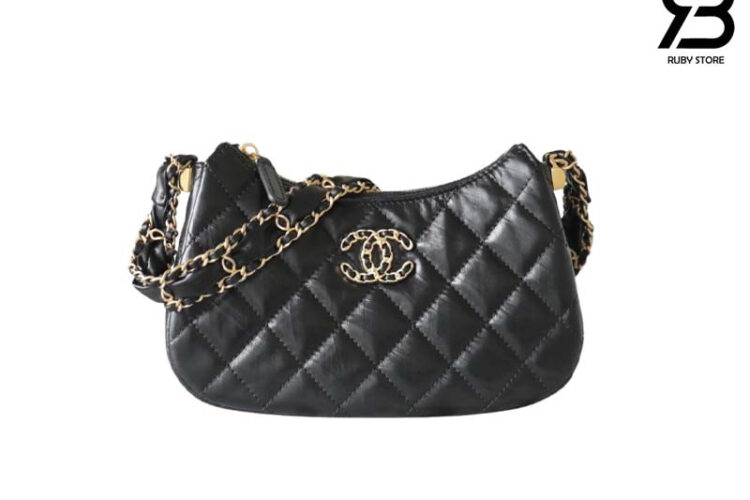 Túi CN 23K 19 Logo Mini Hobo Black Calfskin 20CM Màu Đen