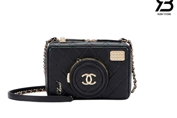 Túi CN 24 Camera Bag Black Lambskin 16CM đen da cừu