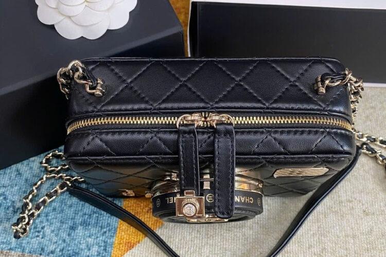 Túi CN 24 Camera Bag Black Lambskin 16CM đen Da cừu Best Pháp