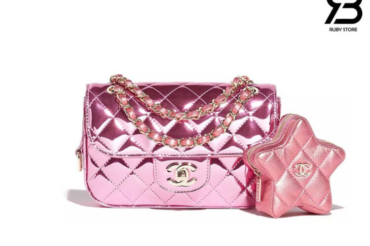 Túi CN 24C Mini Flap Bag With Star Coin Purse Pink 19CM Hồng