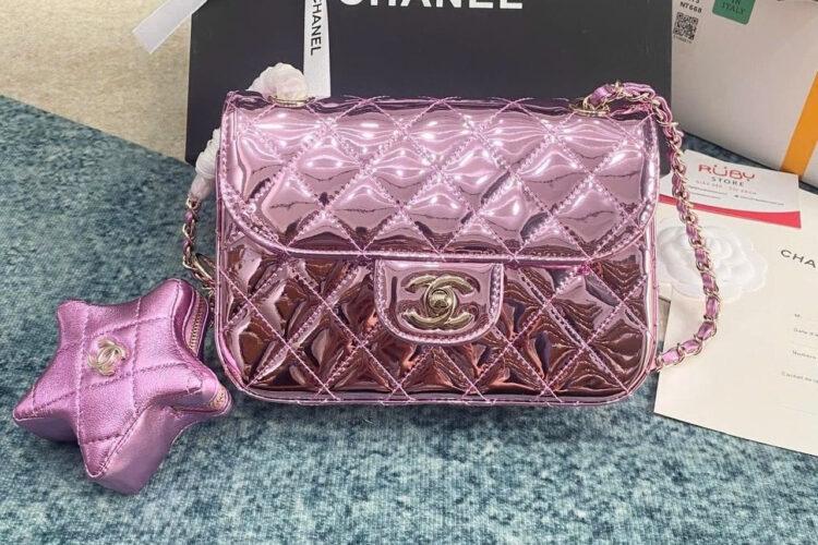 Túi CN 24C Mini Flap Bag With Star Coin Purse Pink 19CM Hồng