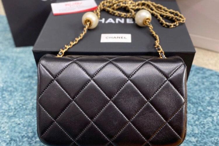 Túi CN 24S Small Flap Bag Black Lambskin GHW 20.5CM đen Da cừu
