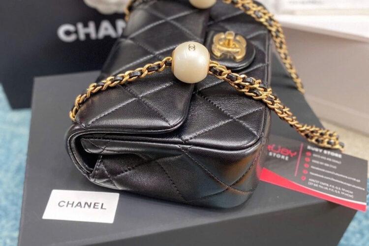 Túi CN 24S Small Flap Bag Black Lambskin GHW 20.5CM đen Da cừu